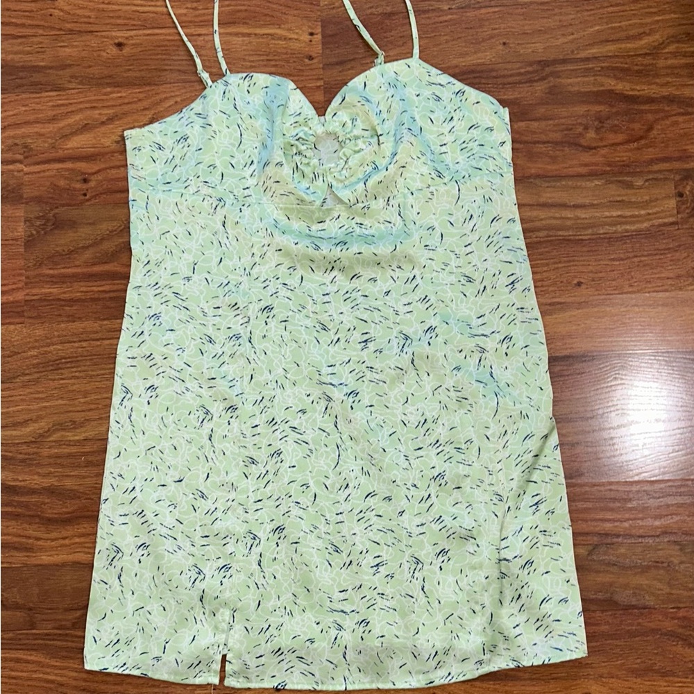 Green Patterned Spaghetti Strap Dress
